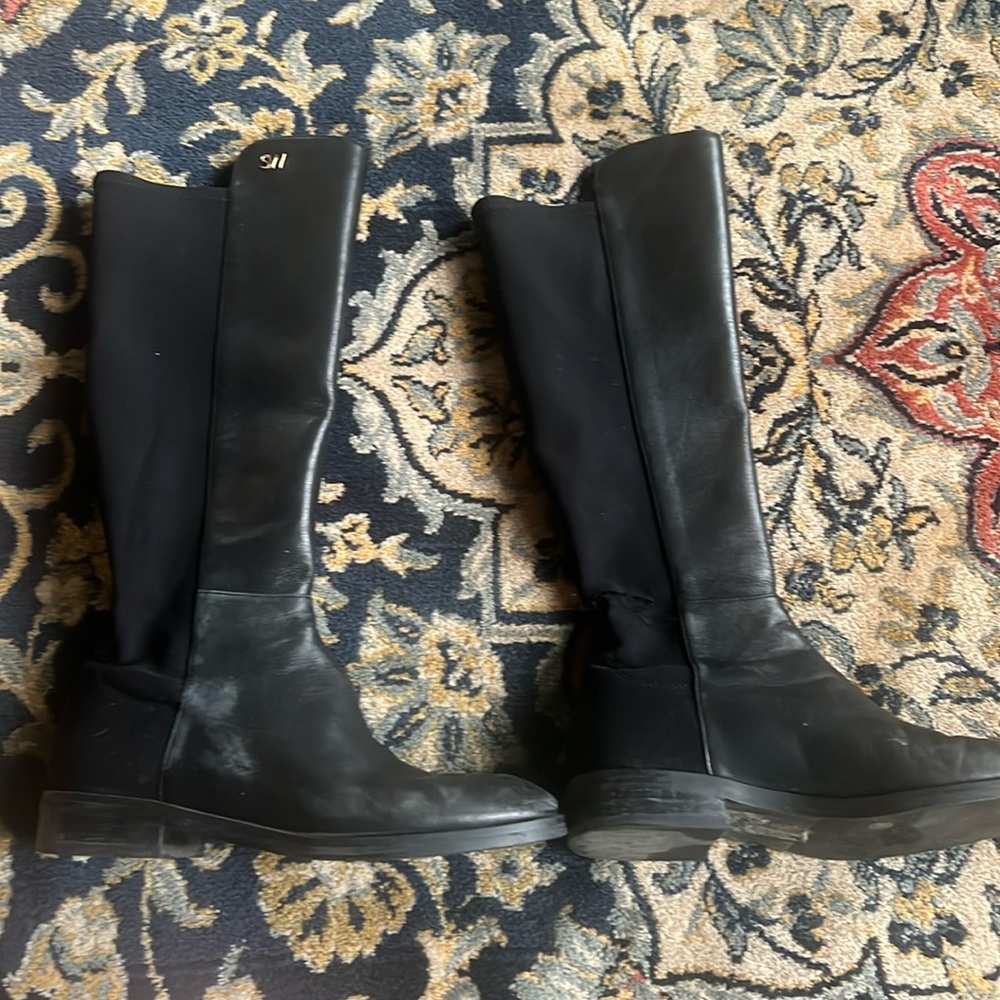Stuart Weitzman Knee High Boots Leather and Nylon Pull On Size 7